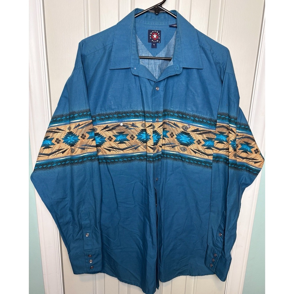 Panhandle Button Up Men XL Aqua Blue Southwestern Western Pearl Snap Shirt